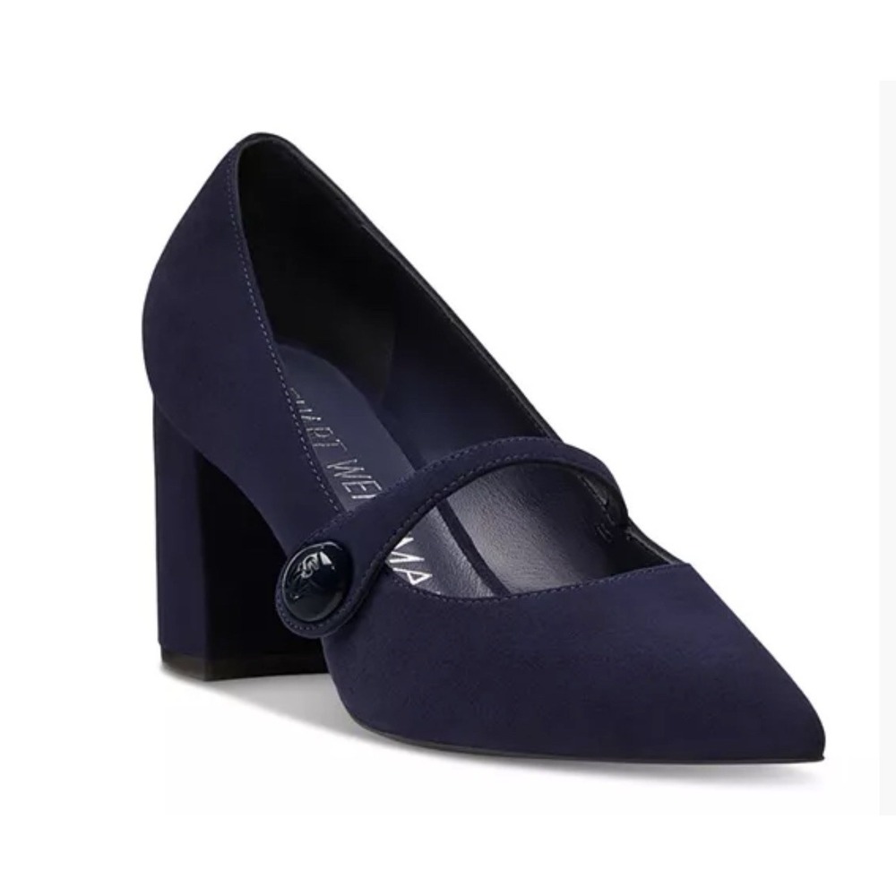 Stuart Weitzman Size 8.5B SW 75 Mary Jane Pump Shoes Midnight Navy Suede SG592